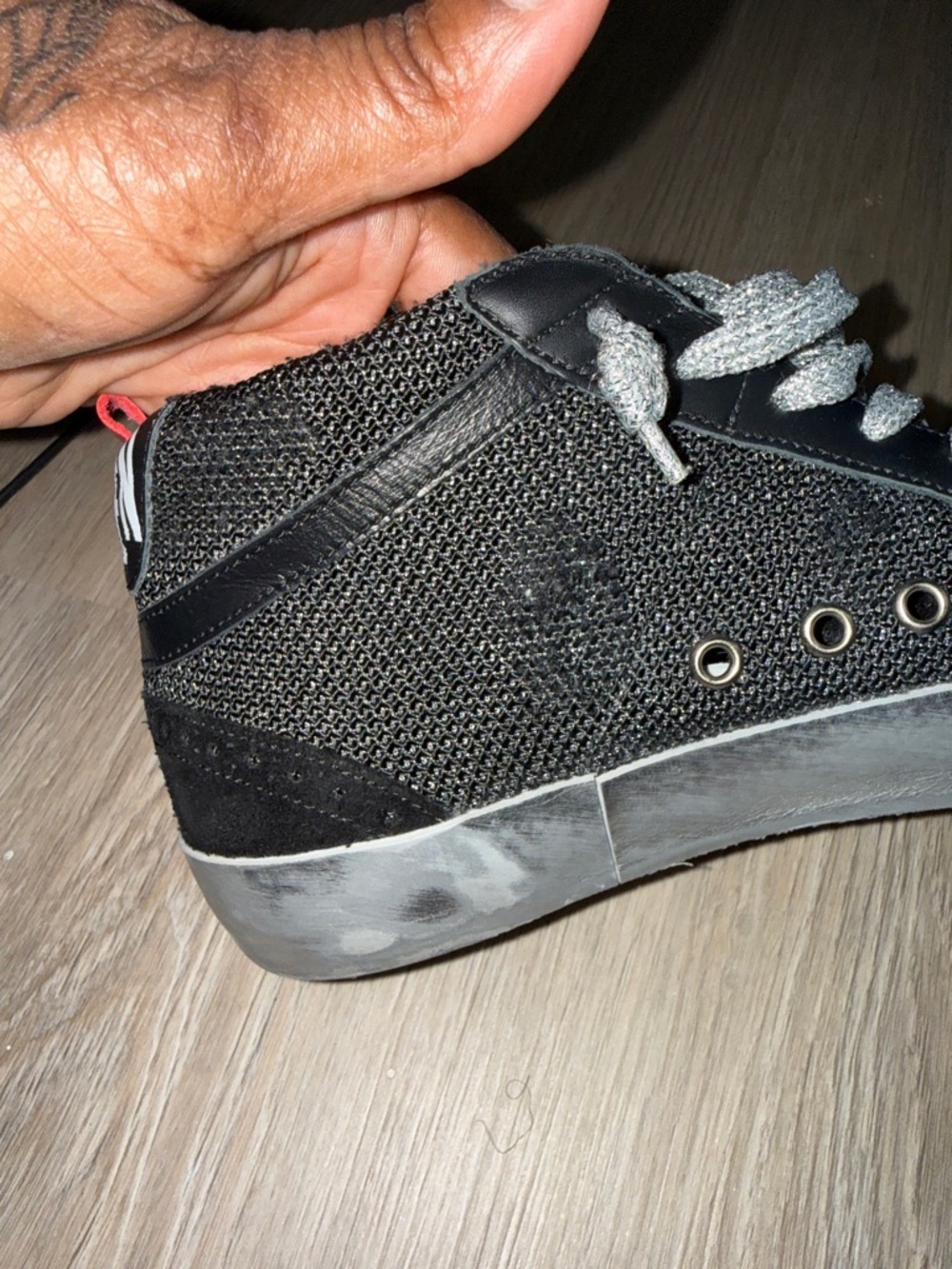 GOLDEN GOOSE distressed suede mid high animal print sneaker with metallic laces - Picture 10 of 10